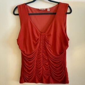 Willow & Root Orange Red Fitted Ruched V Neck Tank Top Boho Chic Indie Style